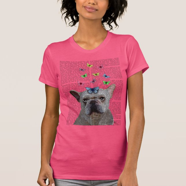 White French Bulldog und Butterfliegen T-Shirt (Vorderseite)