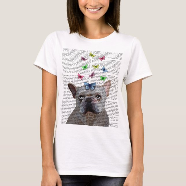 White French Bulldog und Butterfliegen T-Shirt (Vorderseite)