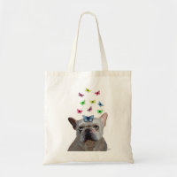 White French Bulldog und Butterfliegen