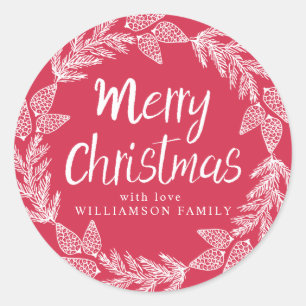White FroChristmas Wreath Red Umschlag Aufkleber