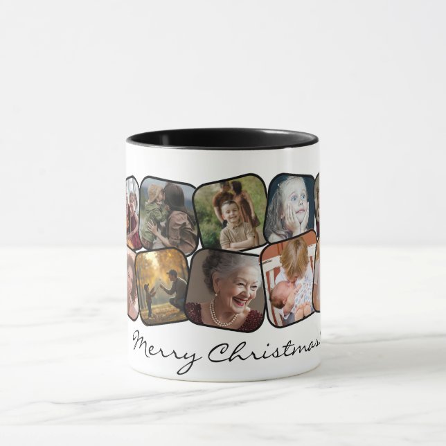 White Frory Christmas 10 Foto Collage Tasse (Zentrum)