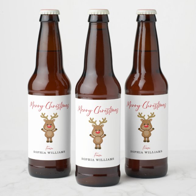 White Frory Weihnachts-Rentier Geschenk präsent Bierflaschenetikett (Flaschen)