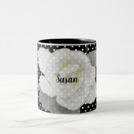 White Gardenia Blume Schwarz-weiß Polka Dot Zweifarbige Tasse