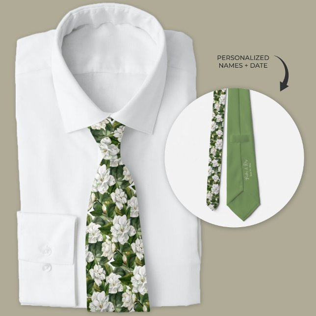 White Gardenia Floral personalisiert Krawatte (White gardenia wedding floral necktie.)