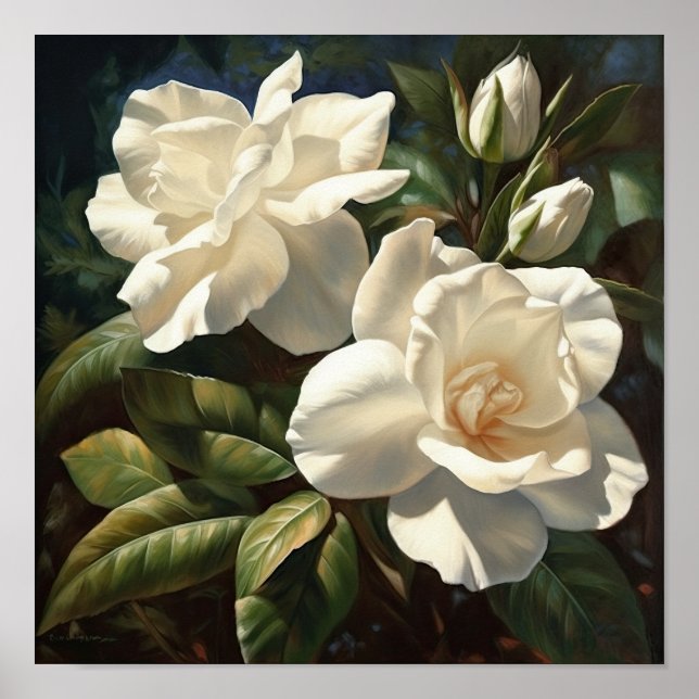 White Gardenias Blume Art Print Poster (Vorne)