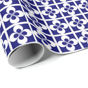White Geometric Floral on Dark Navy Blue Geschenkpapier