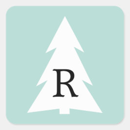 White Geometric Tree on Mint Green Custom Monogram Quadratischer Aufkleber