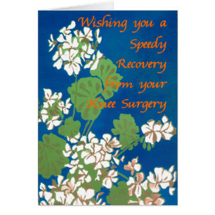 White Geraniums on Blue Get Well Knee Operation