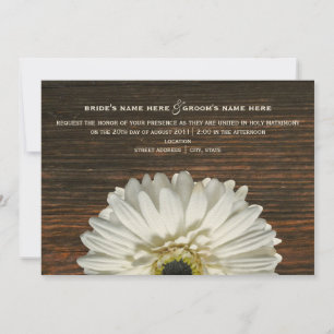 White Gerbera & Barnwood Rustic Wedding Einladung