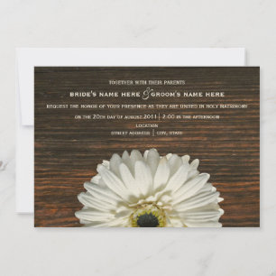 White Gerbera & Barnwood Rustic Wedding Einladung