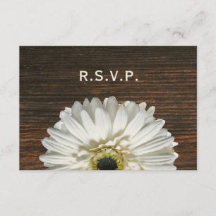 White Gerbera & Barnwood Rustic Wedding RSVP Karte