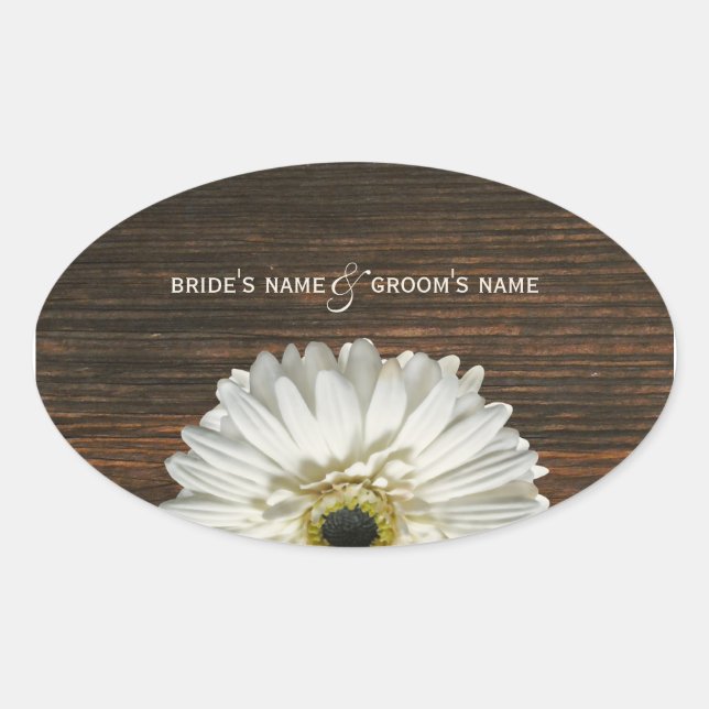 White Gerbera Daisy & Barnwood Wedding Sticker (Vorderseite)