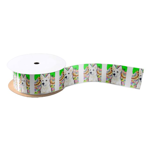 White German Shepherd Bling Satinband (Spule)