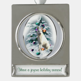 White German Shepherd Personalisiert Weihnachten Banner-Ornament Silber