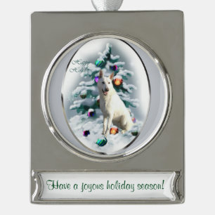 White German Shepherd Personalisiert Weihnachten Banner-Ornament Silber
