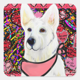 White German Shepherd Quadratischer Aufkleber