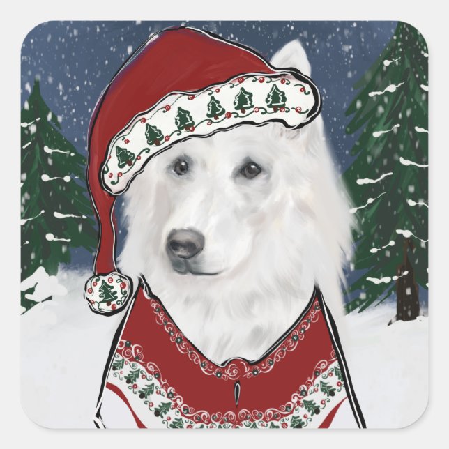 White German Shepherd Quadratischer Aufkleber (Vorderseite)
