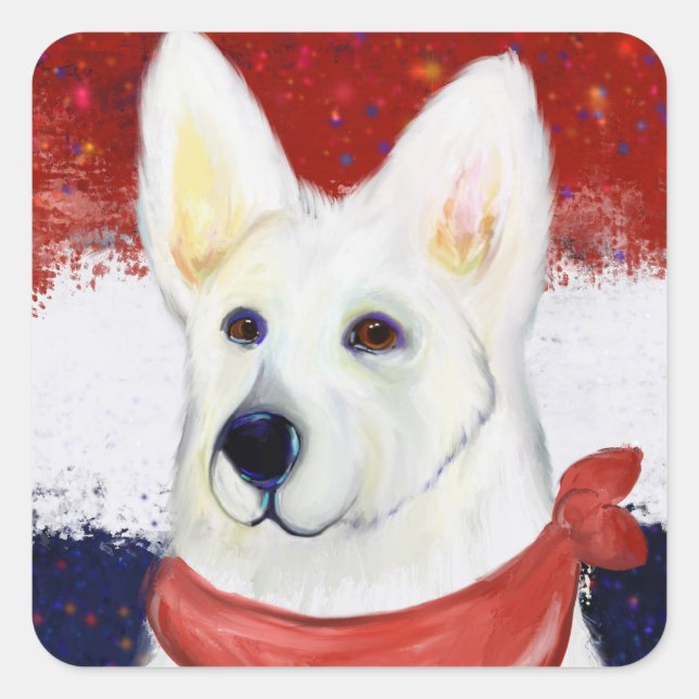 White German Shepherd Quadratischer Aufkleber (Vorderseite)
