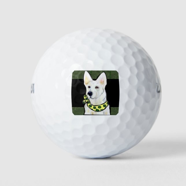 White German Shepherd St. Patty Golfball (Vorderseite)
