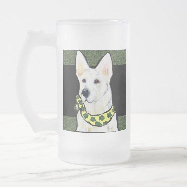 White German Shepherd St. Patty Mattglas Bierglas (Links)