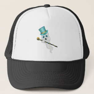 White Ghost Blue Eyes Top Hat Extravagant Skull Ca Truckerkappe