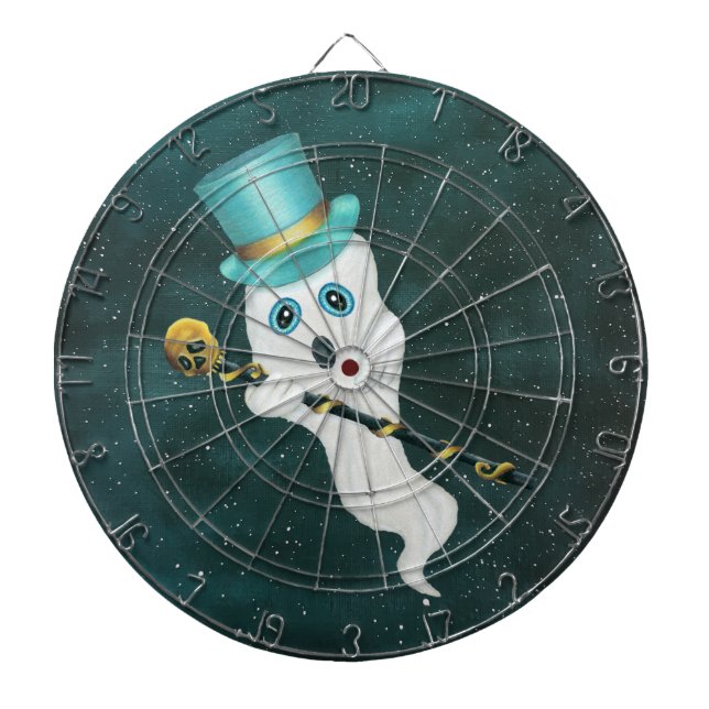 White Ghost in Top Hat Extravagant Cane Sky verkle Dartscheibe (vorne)