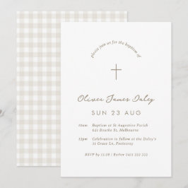 White Gingham Baptism Christening Cross Einladung