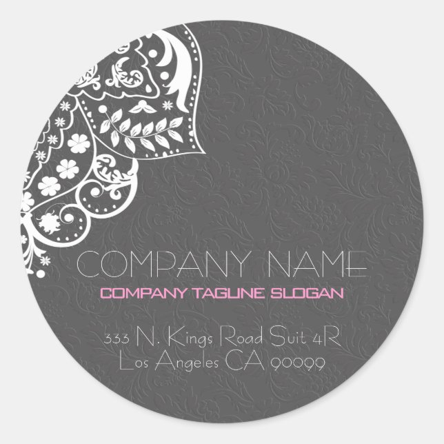 White Girl Lace Gray Floral Damask Runder Aufkleber (Vorderseite)
