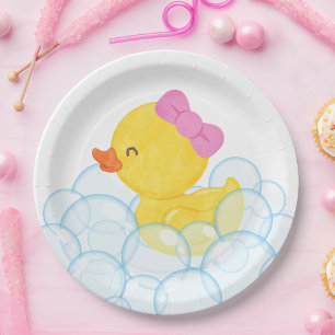 White Girl Watercolor Rubber Duck Party Pappteller