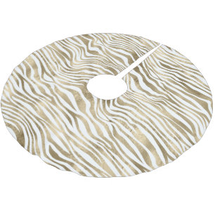 White Glam Gold Zebra Animal Print Polyester Weihnachtsbaumdecke