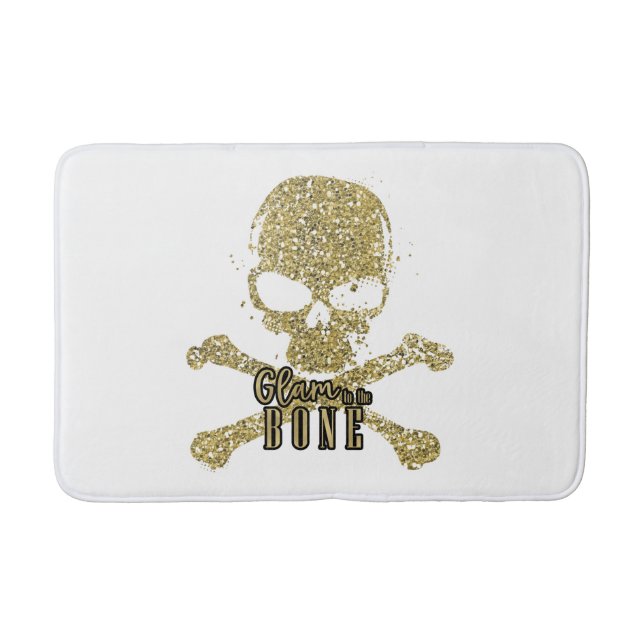 White Glam to Bone Gold Glitzer Skull Badematte (Vorderseite)