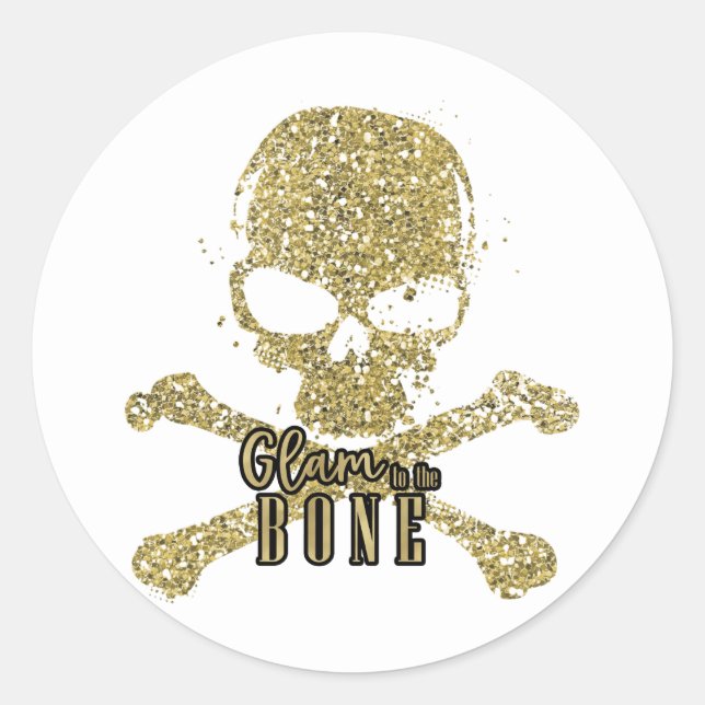 White Glam to Bone Gold Glitzer Skull Runder Aufkleber (Vorderseite)