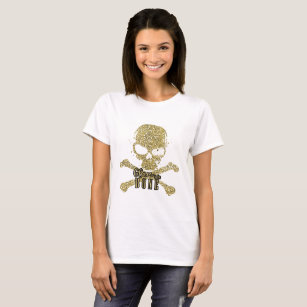 White Glam to Bone Gold Glitzer Skull T-Shirt
