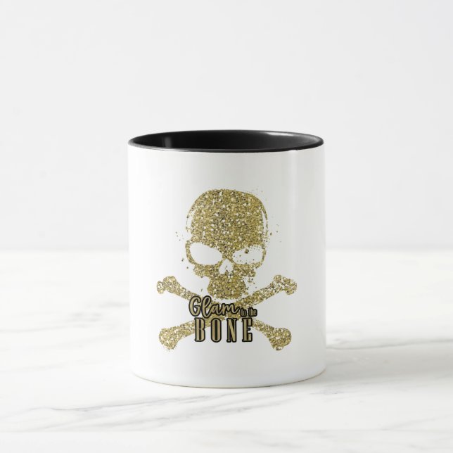 White Glam to Bone Gold Glitzer Skull Tasse (Zentrum)