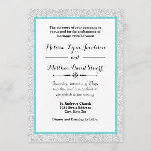 White Glitzer & Aquamarin Gerahmt - Einladung zum 