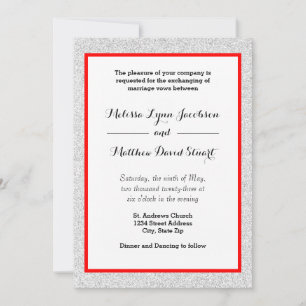 White Glitzer & Red Gerahmt - Einladung zur Hochze