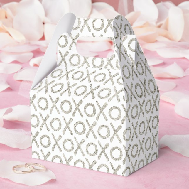 White Glitzy Silver XOXO Brautparty Wedding Geschenkschachtel (Hochzeit)