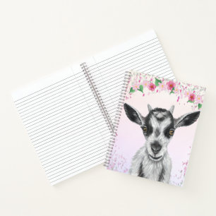 White Goat mit Blume Notebook Notizbuch