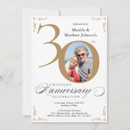 White Gold 30. Wedding Anniversary Calligraphie Einladung