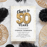 White Gold 50. Geburtstagsparty Einladung<br><div class="desc">Elegante 50. Geburtstagsfeier mit einem schlichten,  weißen Hintergrund,  der in jede beliebige Farbe verändert werden kann,  funkelnd Glitzer,  fünfzig goldenen Helliumballons und einer modernen,  leicht zu personalisierenden Textvorlage zum 50. Geburtstag.</div>