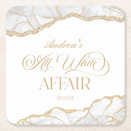 White Gold Agate All White Affair Birthday Party Rechteckiger Pappuntersetzer