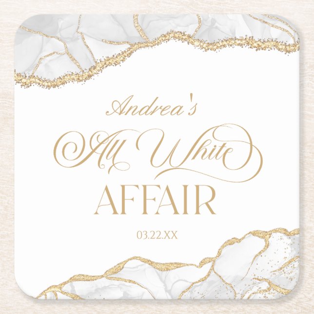 White Gold Agate All White Affair Birthday Party Rechteckiger Pappuntersetzer (Vorderseite)