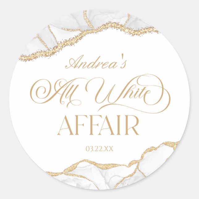 White Gold Agate All White Affair Birthday Party Runder Aufkleber (Vorderseite)