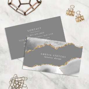 White & Gold Agate Business Card Visitenkarte