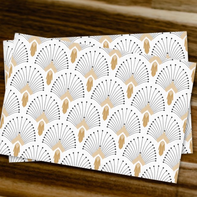 White, Gold and Black Art Deco Fan Flowers Motif Seidenpapier (Von Creator hochgeladen)
