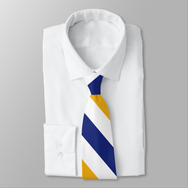 White Gold and Blue University Strip Krawatte (Gebunden)