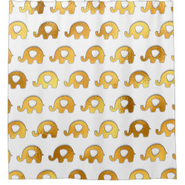 White Gold Animals Baby Elephants Metallic Duschvorhang