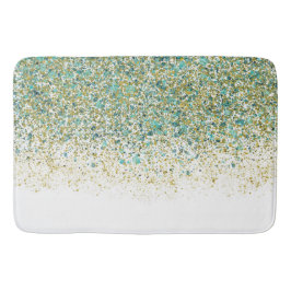 White Gold & Aquamarin Blue Glitzer Moderner Küste Badematte