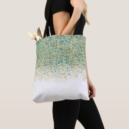 White Gold & Aquamarin Blue Glitzer Moderner Küste Tasche