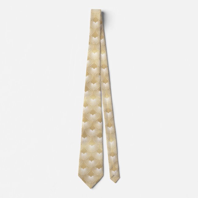 White & Gold Art-Deko geometrisches Muster Krawatte (Vorderseite)